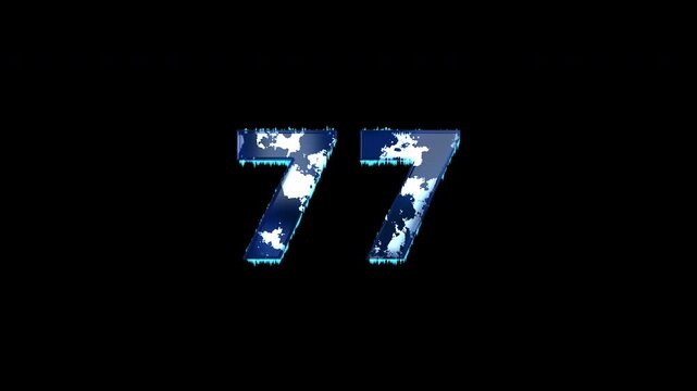 Freezing Number 77 Animation With Alpha Channel. Frost Number With Ice Spikes Animation. Frozen Typography. Icy Number. Winter Freeze Number Animation. Transparent Background