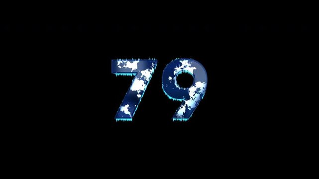 Freezing Number 79 Animation With Alpha Channel. Frost Number With Ice Spikes Animation. Frozen Typography. Icy Number. Winter Freeze Number Animation. Transparent Background