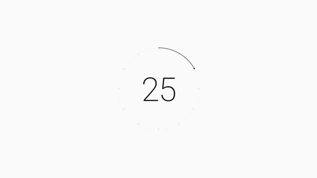 Minimalist 30 Second Countdown Timer on White Background. Clean Modern 30 Seconds Circular Progress Clock Animation