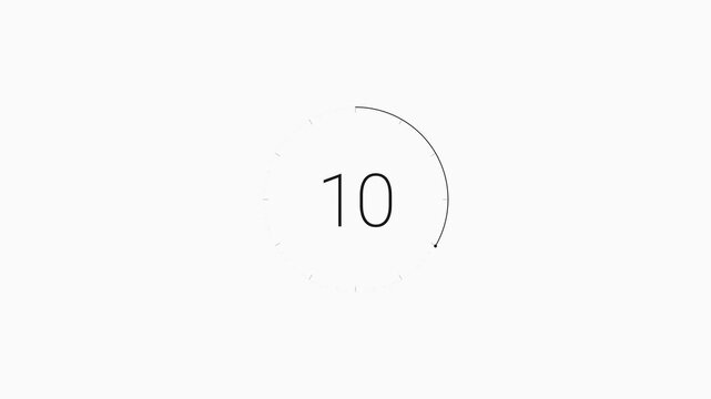 Minimalist 15 Second Countdown Timer on White Background. Clean Modern 15 Seconds Circular Progress Clock Animation