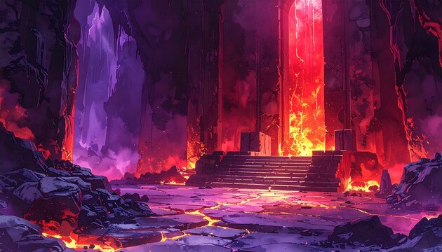 Underground Boss Chamber Watercolor RPG Illustration Background