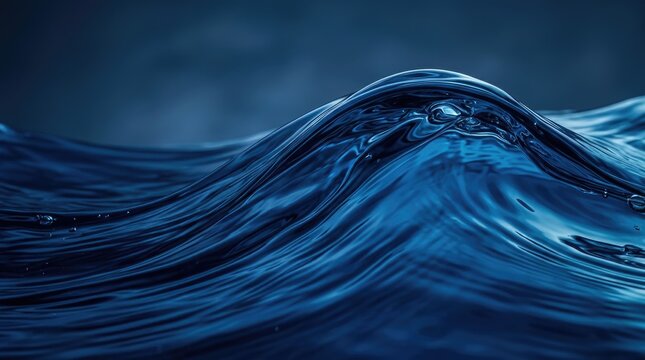 Cinematic macro view of a deep blue ocean wave showing fluid water motion and organic ripples on dark background