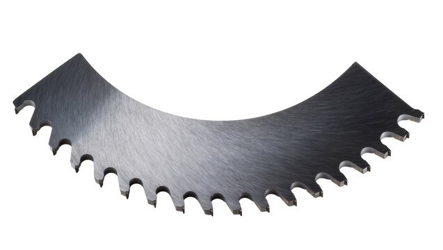 Isolated curved metal saw blade segment with sharp teeth for industrial cutting tools