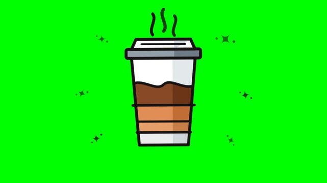 Steaming hot coffee cup illustration on green background morning beverage takeaway paper cup drink concept vector design graphic