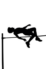 Fototapeta premium Silhouette of gymnast on balance beam practicing skills.