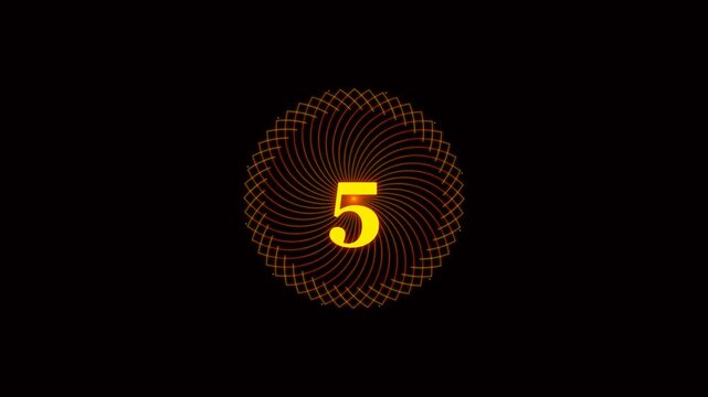 Golden 10 Second Countdown Animation with Growing Geometric Circular Pattern on Black Background