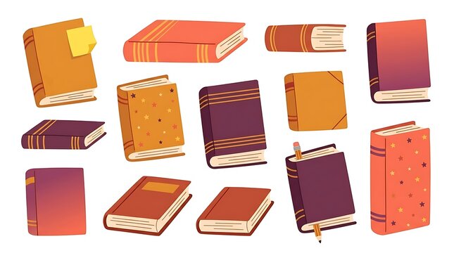 Colorful Books Collection Flat Illustration