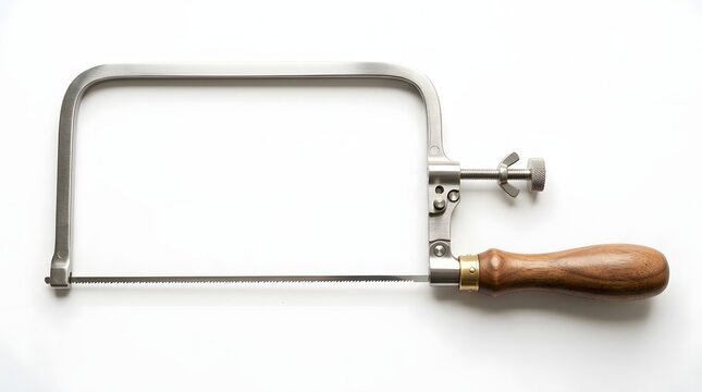 Vintage Handsaw Frame with Wooden Handle on White Background