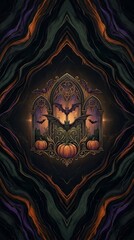 Obraz premium Symmetrical gothic frame with bats and jack-o-lanterns.