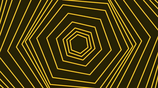 Abstract geometric pattern with yellow hexagonal lines on black background