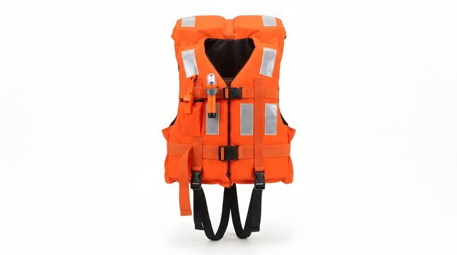 Bright Orange Life Jacket with Reflective Strips and Straps