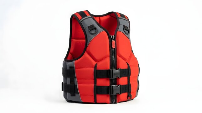 Red Life Jacket Vest with Black Straps and Zipper