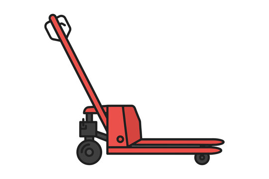 Red Hand Pallet Jack Hydraulic Warehouse Truck Vector Illustration