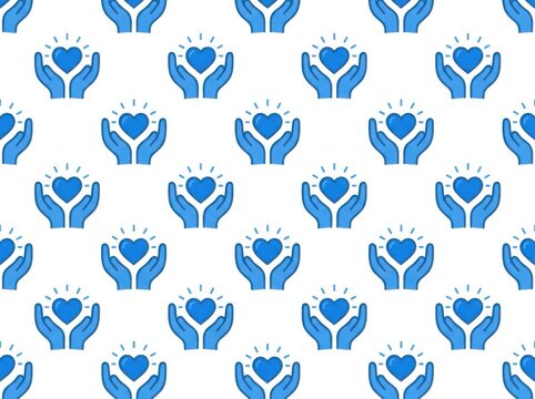 Seamless pattern with hands holding a heart isolated on white background