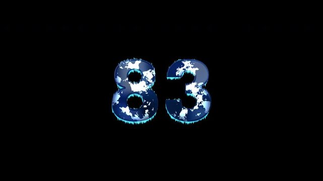Freezing Number 83 Animation With Alpha Channel. Frost Number With Ice Spikes Animation. Frozen Typography. Icy Number. Winter Freeze Number Animation. Transparent Background