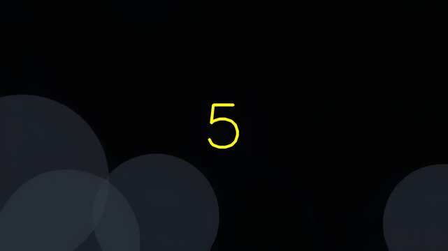 Minimalist countdown timer with number five on black background