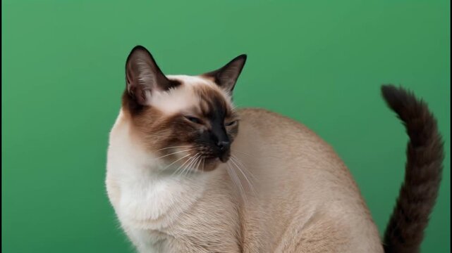 Elegant siamese cat sitting and looking at camera 4K video for video editing pet 4K video for video editing