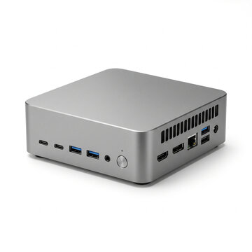 Modern compact desktop mini computer isolated on a pure white background