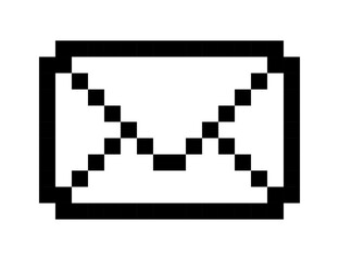 Fototapeta premium Pixel art mail envelope icon with retro 8 bit design for email communication and digital interface graphics
