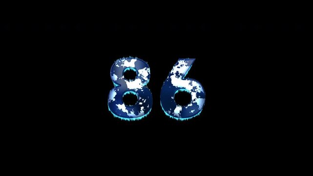 Freezing Number 86 Animation With Alpha Channel. Frost Number With Ice Spikes Animation. Frozen Typography. Icy Number. Winter Freeze Number Animation. Transparent Background