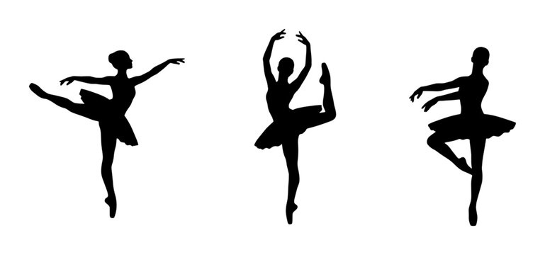 Ballet Dancer Silhouettes, Elegant Female Performers in Classic Poses, Graceful Dance Art, Vector Illustrations for Performance and Art Concepts