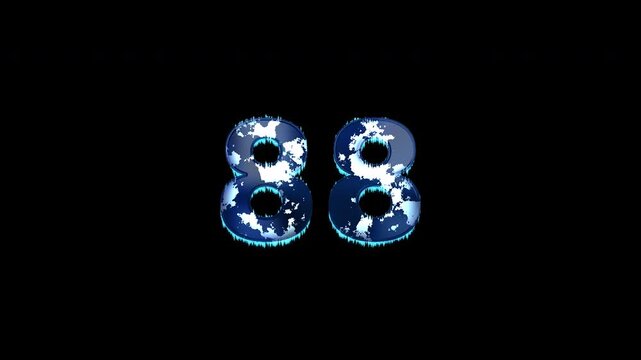 Freezing Number 88 Animation With Alpha Channel. Frost Number With Ice Spikes Animation. Frozen Typography. Icy Number. Winter Freeze Number Animation. Transparent Background