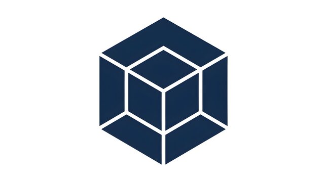 Modern blue three-dimensional geometric cube symbol with clean white outlines, isolated on a white background and suitable for technology, architecture, construction, digital, and corporate branding.