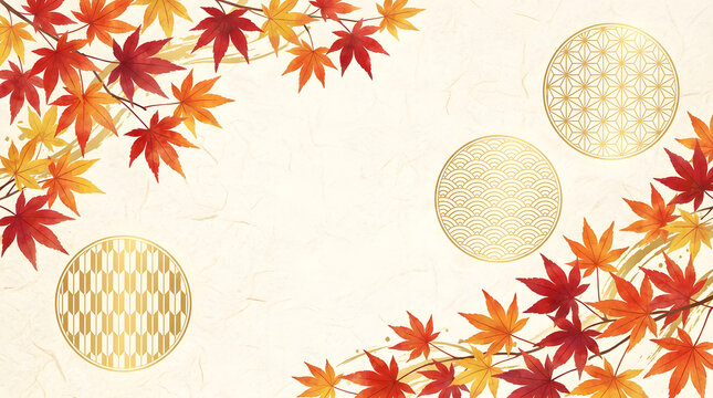 Autumn maple leaves and watercolor texture circles