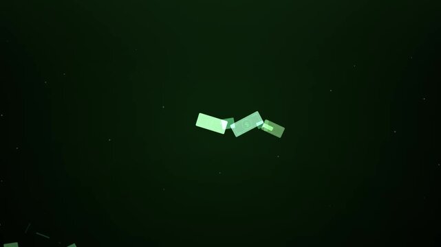 Abstract 3D Render of a Glowing Green Money Symbol Glittering on Black Digital Technology Background
