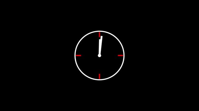 A minimalist analog clock face with a white circular border and a black background the time as approximately seven oclock with thin white hour and minute hands and subtle red tick marks indicating