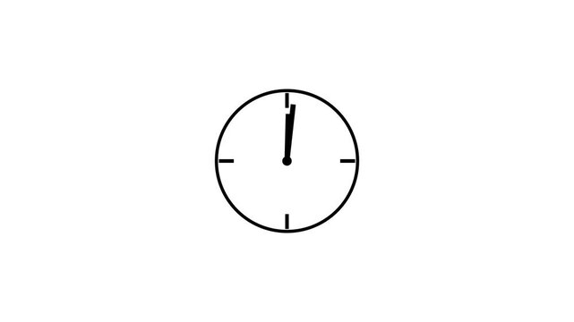A simple black outline of an analog clock face on a clean white background the time as approximately seven oclock with thin black hour and minute hands and four black tick marks indicating the hours