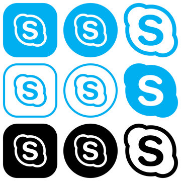 Skype logo set. skype icon buttons, social media icons , social networking logo , chat message communication platform