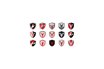 Collection of Red and Black Heraldic Shield Emblems.