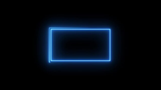 A glowing electric blue rectangular frame with rounded corners pulsates with light against a completely black background creating a futuristic and abstract visual digital interfaces or futuristic