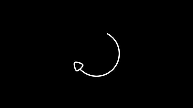 Animated black circular arrow rotating smoothly, symbolizing refresh, return, repeat, loading, renewal, navigation, progress, motion, and continuous cycle.