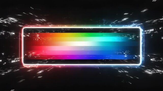A vibrant rainbow spectrum rectangle glowing against a dark digital background