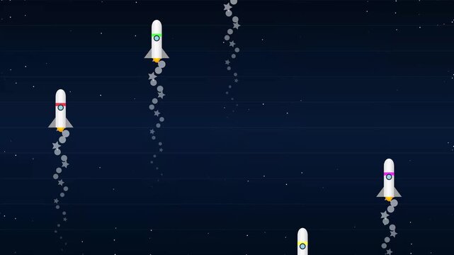 Rockets Launching into Deep Space with Star Trail Smoke Animations