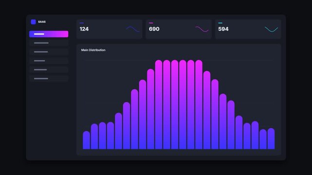 Data analytics dashboard with neon gradient bar chart showing business performance metrics