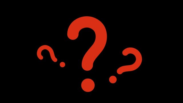 Three red question marks oscillating on black background with fluid motion and playful animation style.