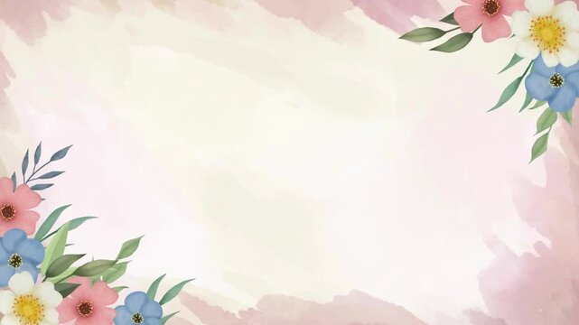 Watercolor floral border animation with delicate blooming flowers for wedding invitation background.