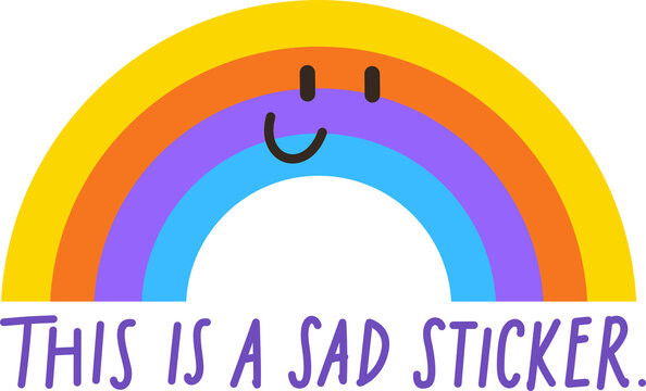 Funny Rainbow sad sticker meme with transparent background