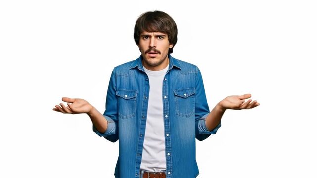 A young man with a mustache shrugging his shoulders in total confusion