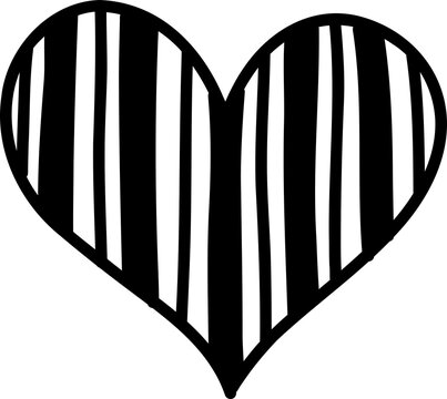 Hand Drawn Vertical Striped Heart Line Art Vector Isolated on Transparent Background