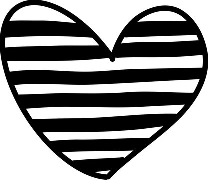 Hand Drawn Horizontal Striped Heart Line Art Vector Isolated on Transparent Background