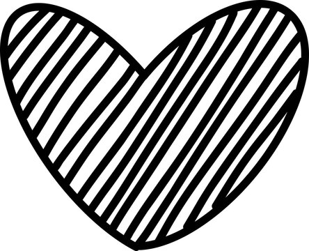 Hand Drawn Diagonal Striped Heart Line Art Vector Isolated on Transparent Background