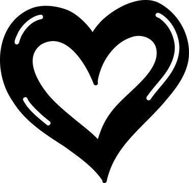 Bold Hand Drawn Black Heart Line Art Vector Isolated on Transparent Background