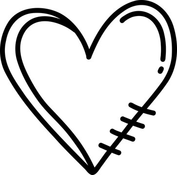 Hand Drawn Heart Line Art Outline Vector Isolated on Transparent Background