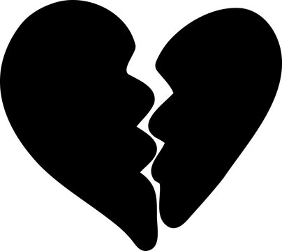 Creative Black Broken Heart Silhouette with Kissing Faces Profile Line