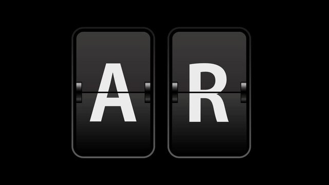 Flip text animation of a board showing the word ar with transparent background video & looping alpha channel.