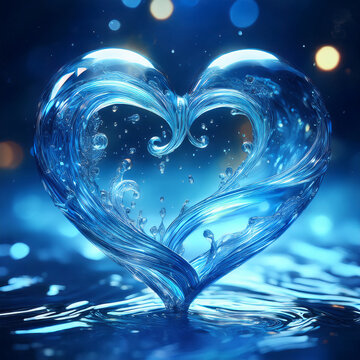 Water forming heart shape with blue liquid